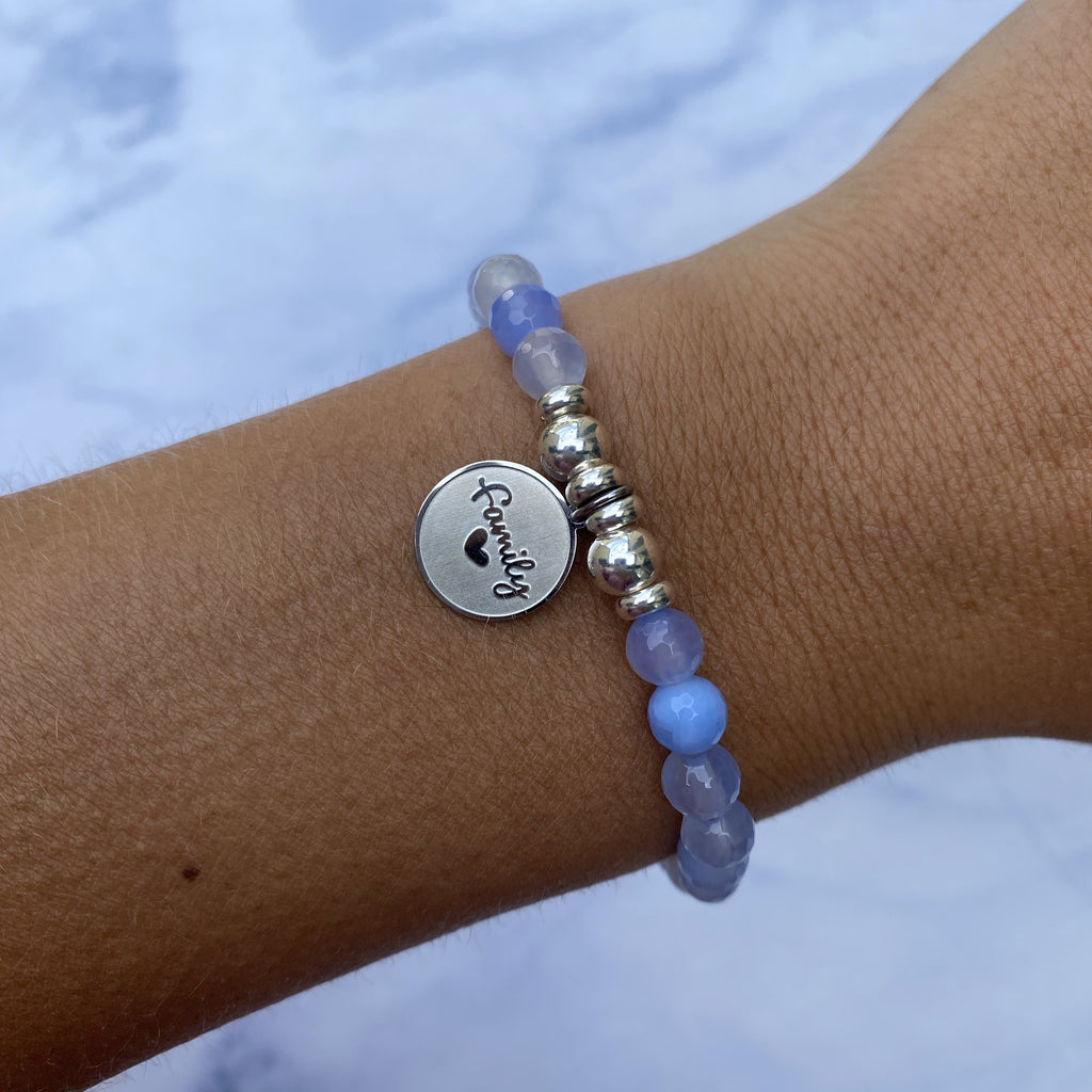 HELP by TJ Family Charm with Sky Blue Agate Beads Charity Bracelet