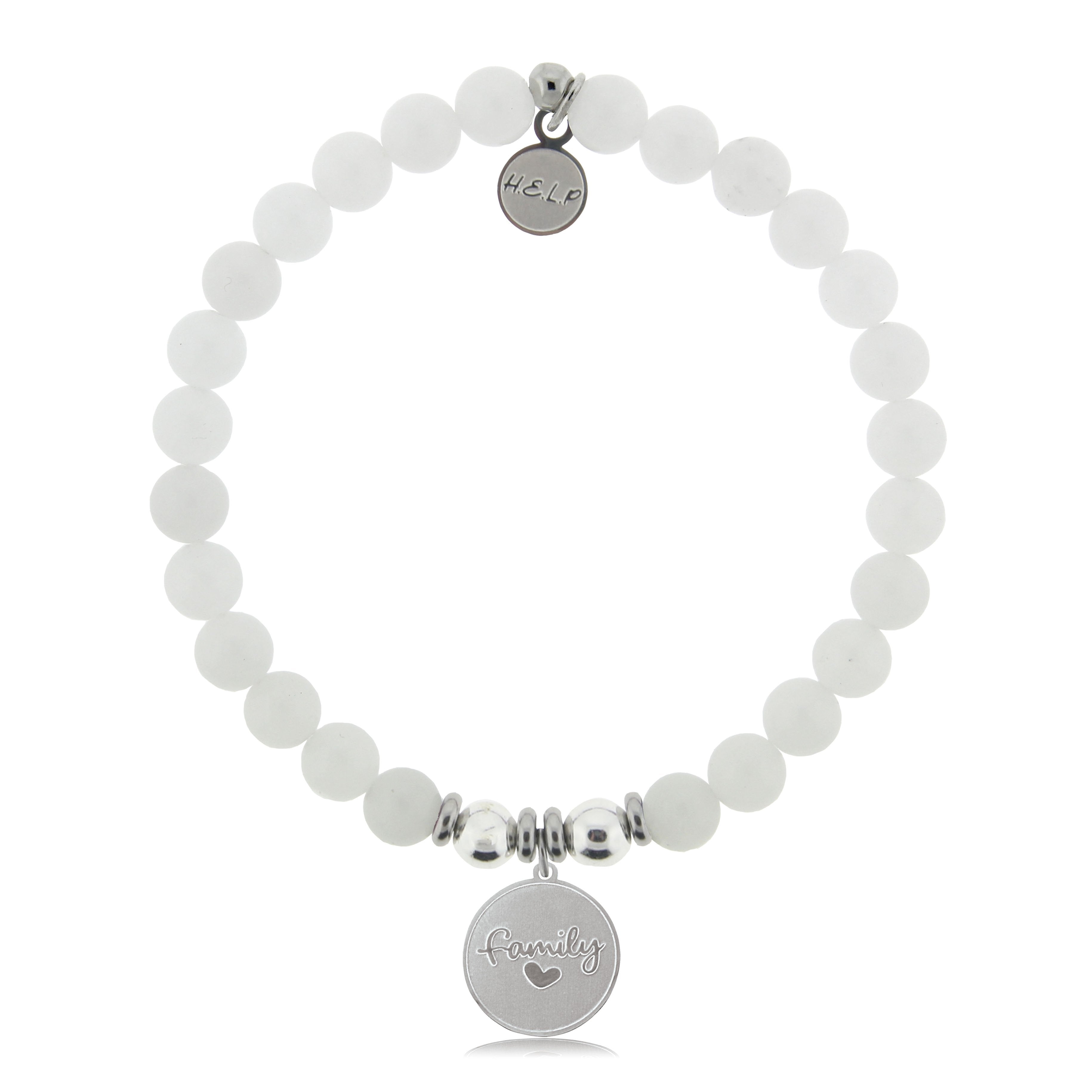 HELP by TJ Family Charm with White Jade Beads Charity Bracelet