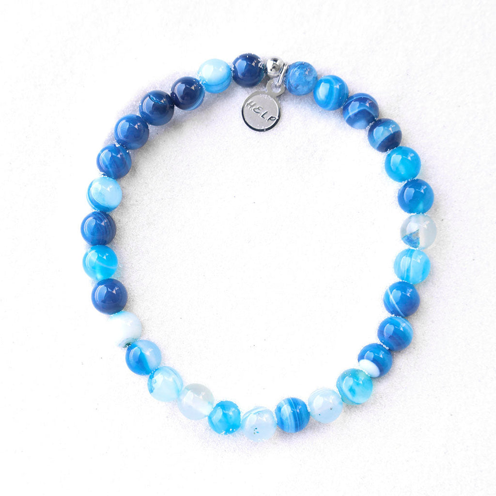 HELP by TJ Fearless Stacker AWSC HELP Collaboration Bracelet with Blue Aqua Agate Beads