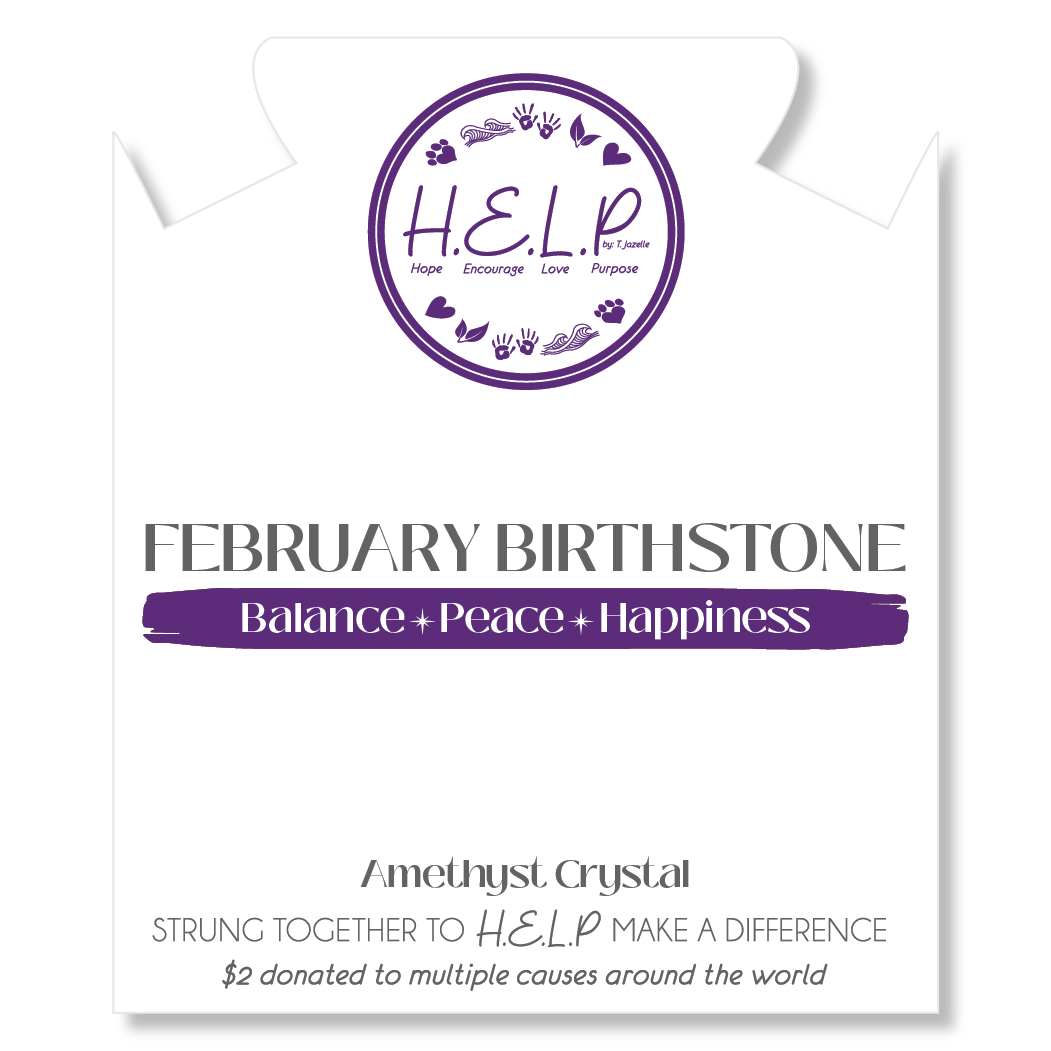 HELP by TJ February Amethyst Crystal Birthstone Charm with White Cats Eye Charity Bracelet