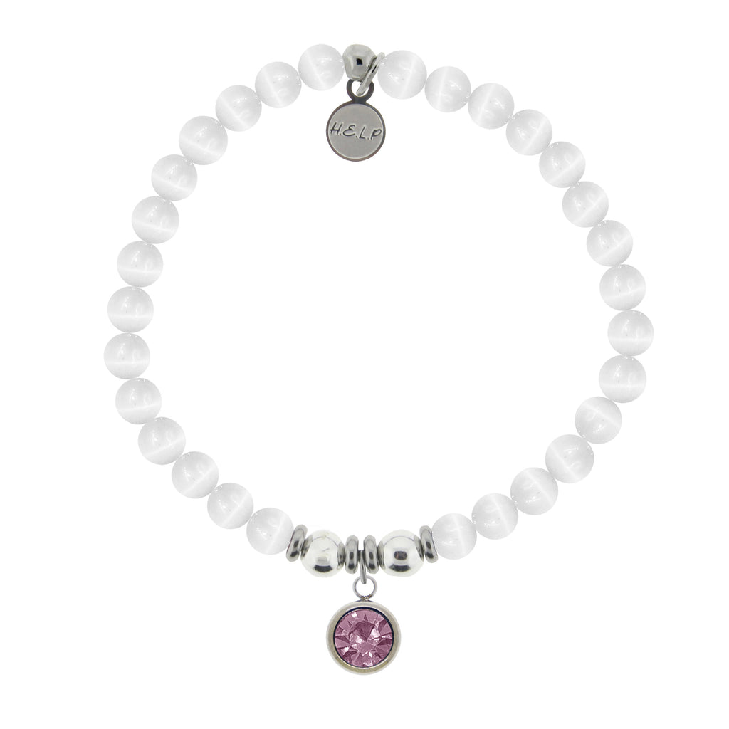HELP by TJ February Amethyst Crystal Birthstone Charm with White Cats Eye Charity Bracelet