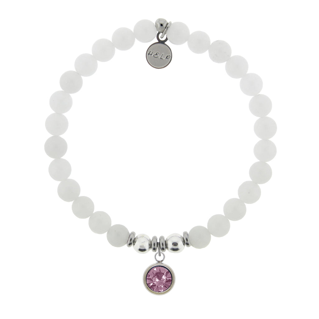 HELP by TJ February Amethyst Crystal Birthstone Charm with White Jade Charity Bracelet