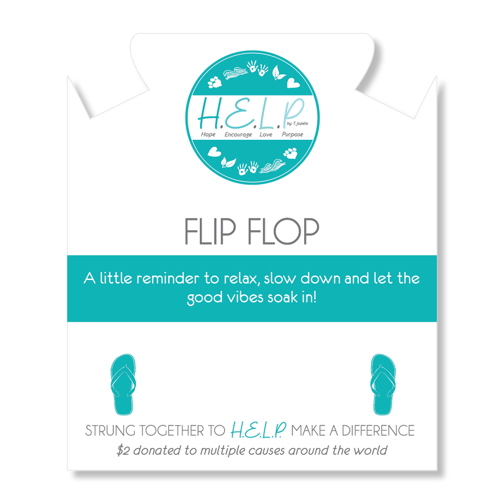 HELP by TJ Flip Flop Charm with Aqua Blue Seaglass Charity Bracelet