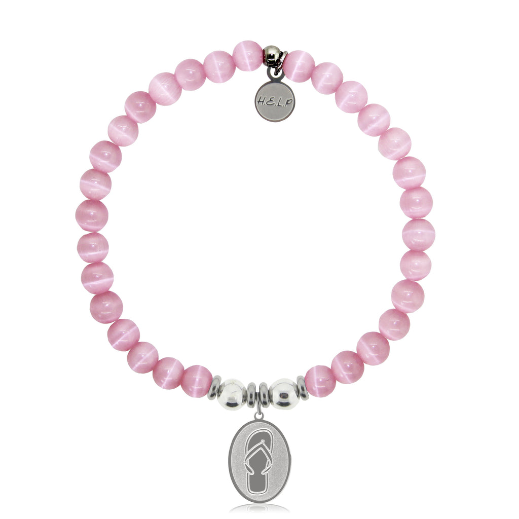 HELP by TJ Flip Flop Charm with Pink Cats Eye Charity Bracelet
