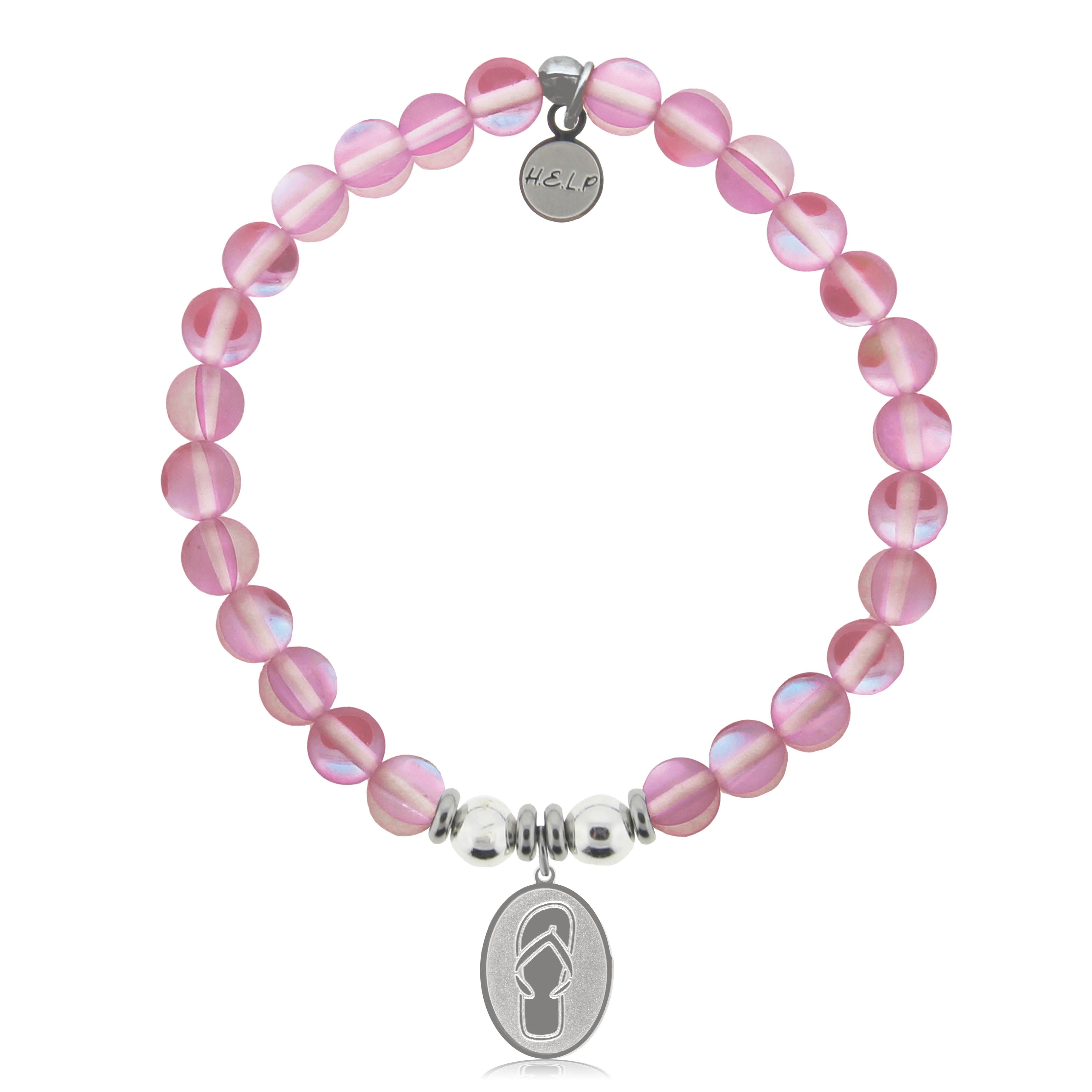 HELP by TJ Flip Flop Charm with Pink Opalescent Charity Bracelet