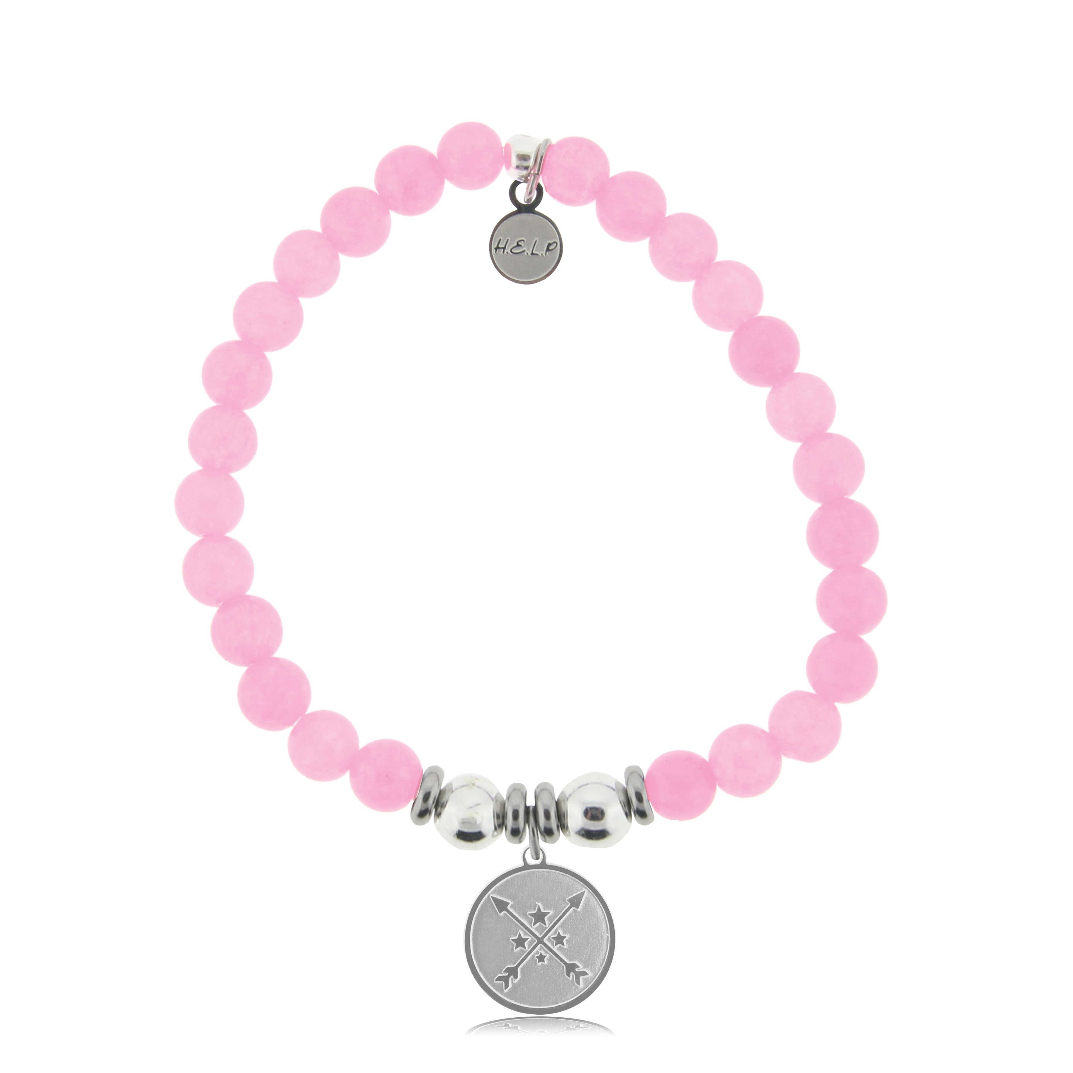 HELP by TJ Friendship Arrows Charm with Pink Agate Beads Charity Bracelet