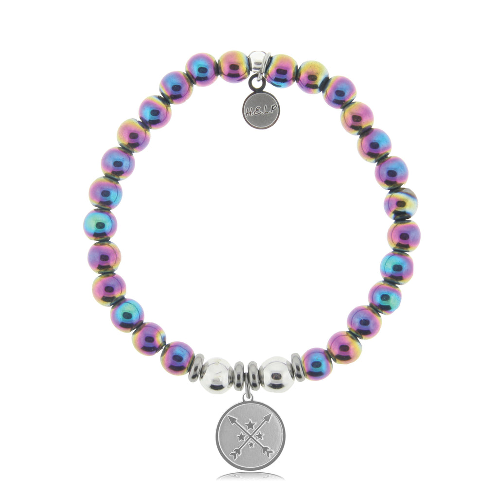 HELP by TJ Friendship Arrows Charm with Rainbow Hematite Beads Charity Bracelet