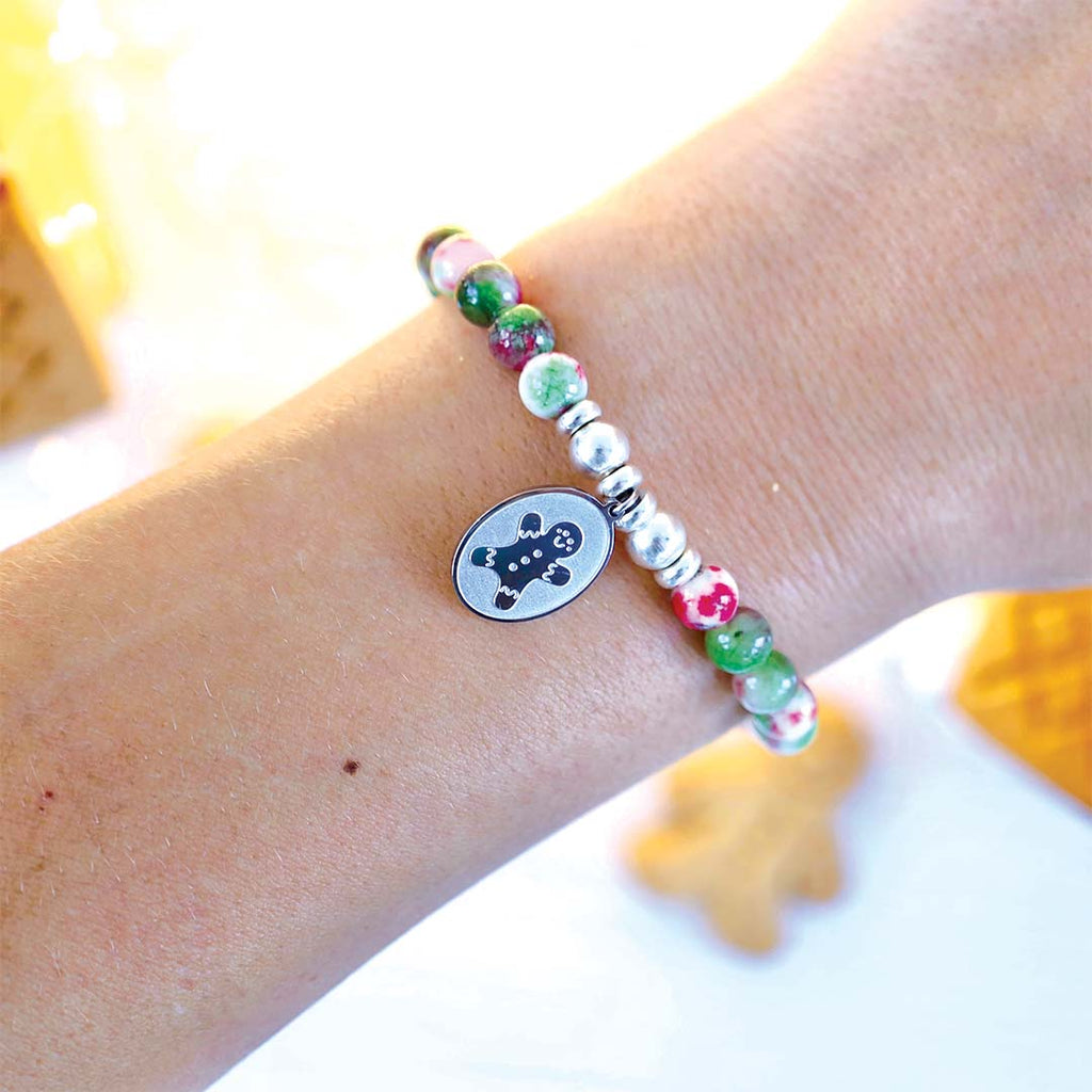 HELP by TJ Gingerbread Man Charm with Holiday Jade Beads Charity Bracelet