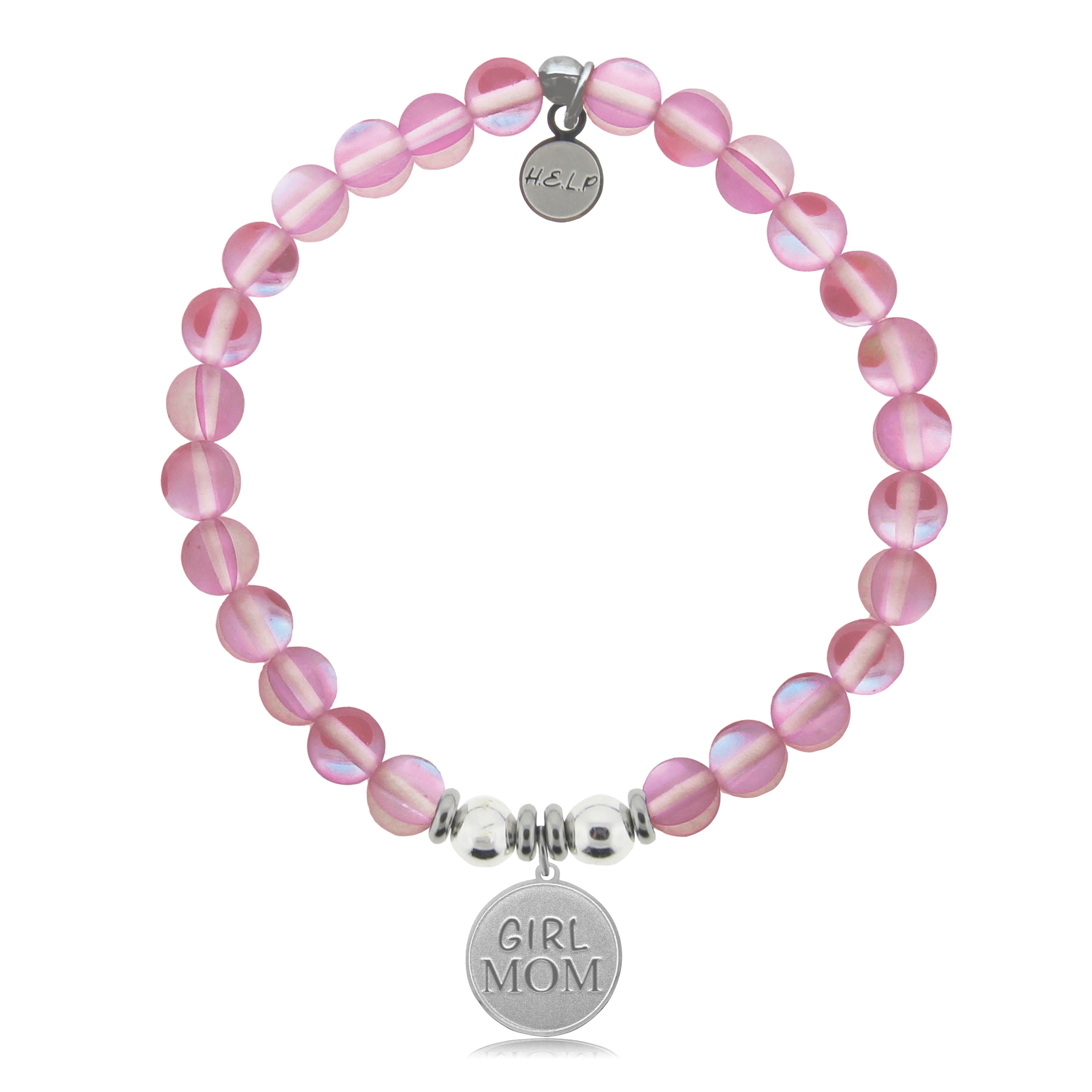 HELP by TJ Girl Mom Charm with Pink Opalescent Charity Bracelet