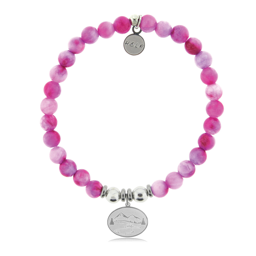 HELP by TJ Great Outdoors Charm with Hot Pink Jade Beads Charity Bracelet