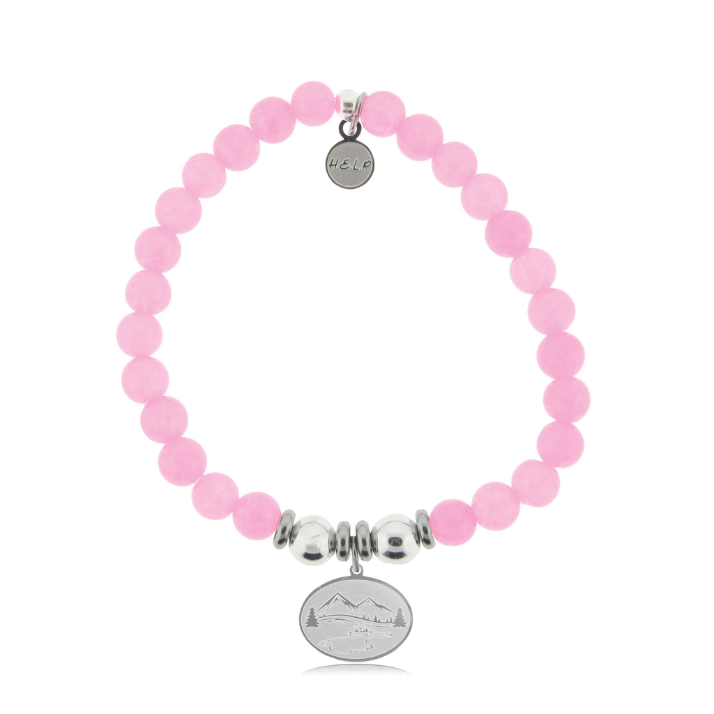 HELP by TJ Great Outdoors Charm with Pink Jade Beads Charity Bracelet