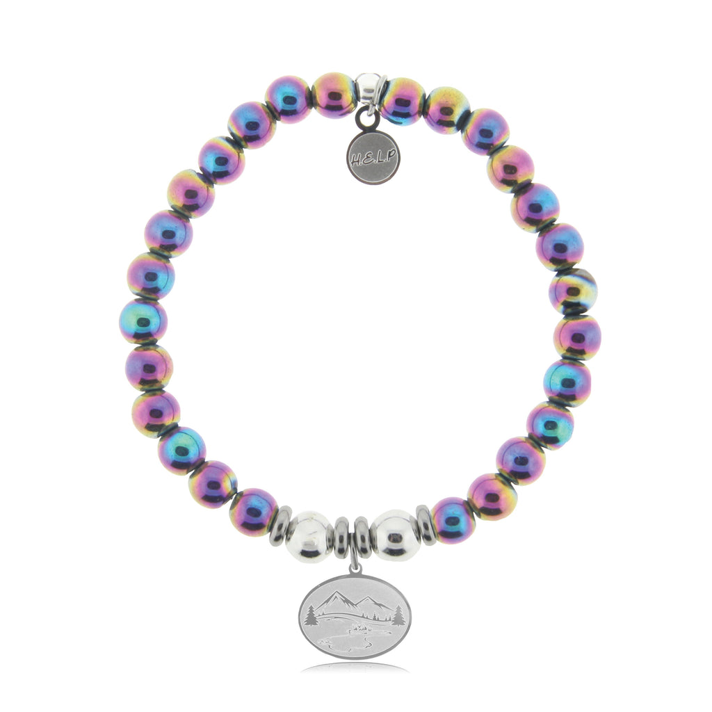 HELP by TJ Great Outdoors Charm with Rainbow Hematite Agate Beads Charity Bracelet