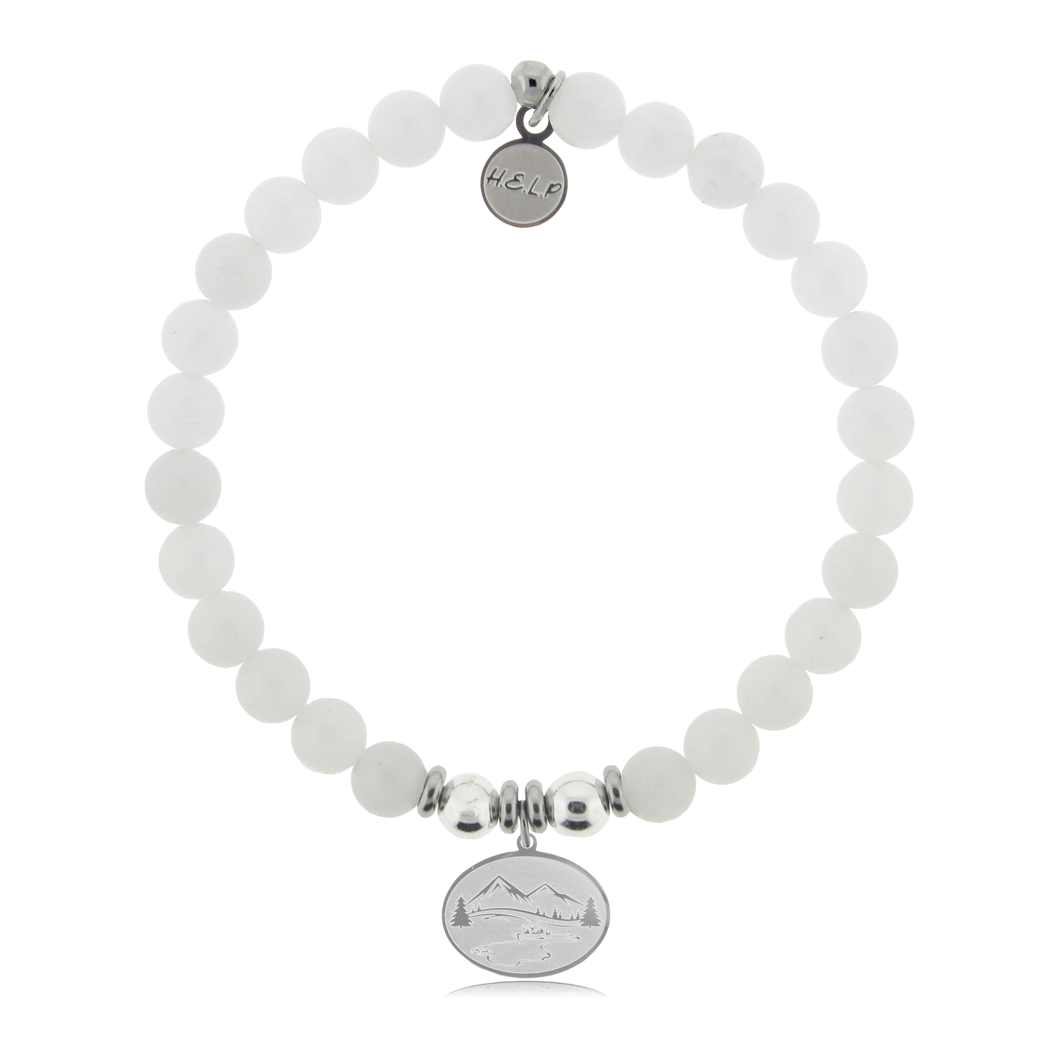 HELP by TJ Great Outdoors Charm with White Jade Beads Charity Bracelet