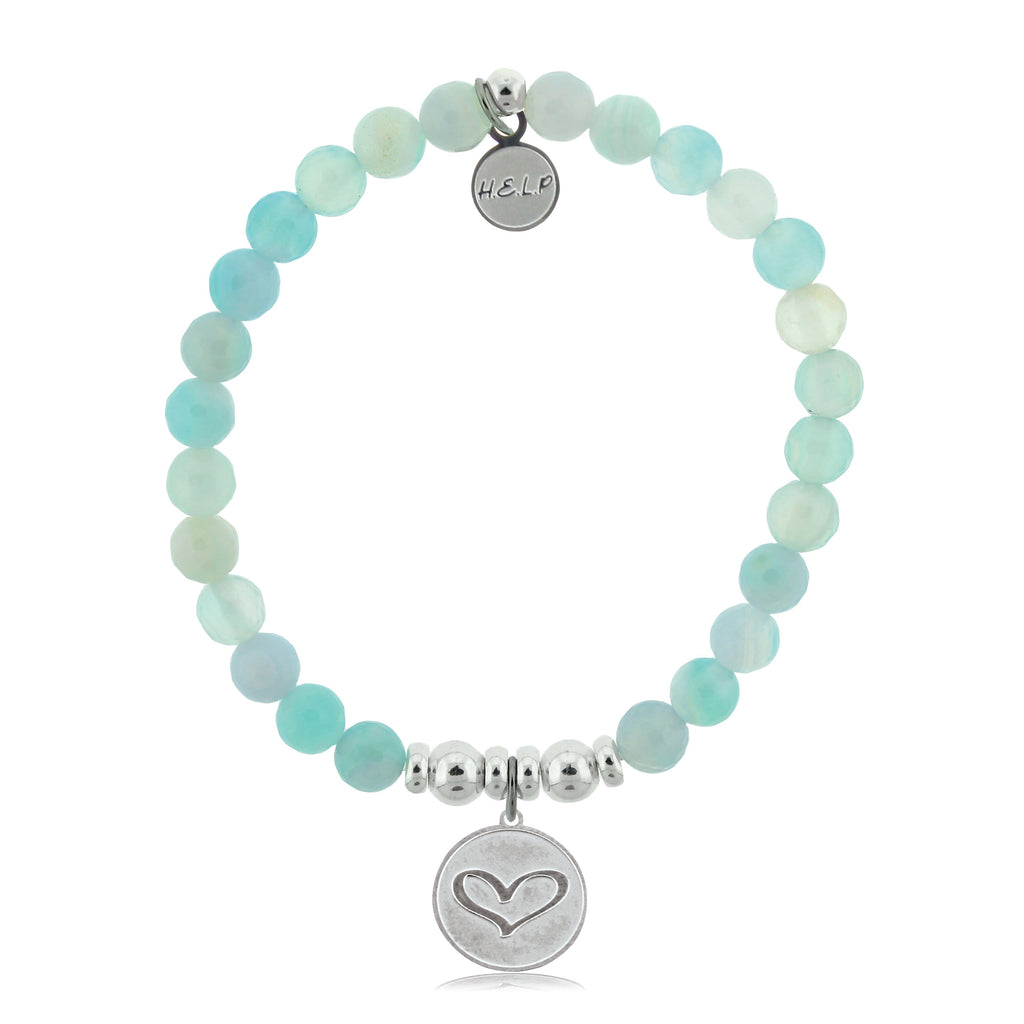 HELP by TJ Heart Charm with Aqua Agate Beads Charity Bracelet