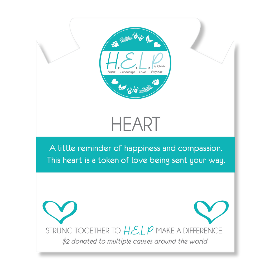 HELP by TJ Heart Charm with Aqua Blue Seaglass Charity Bracelet