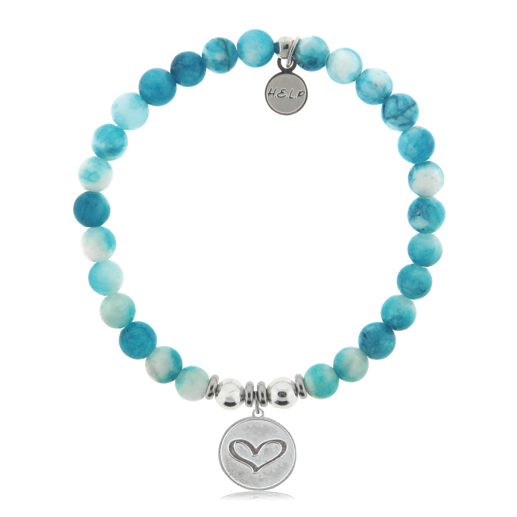 HELP by TJ Heart Charm with Cloud Blue Agate Beads Charity Bracelet