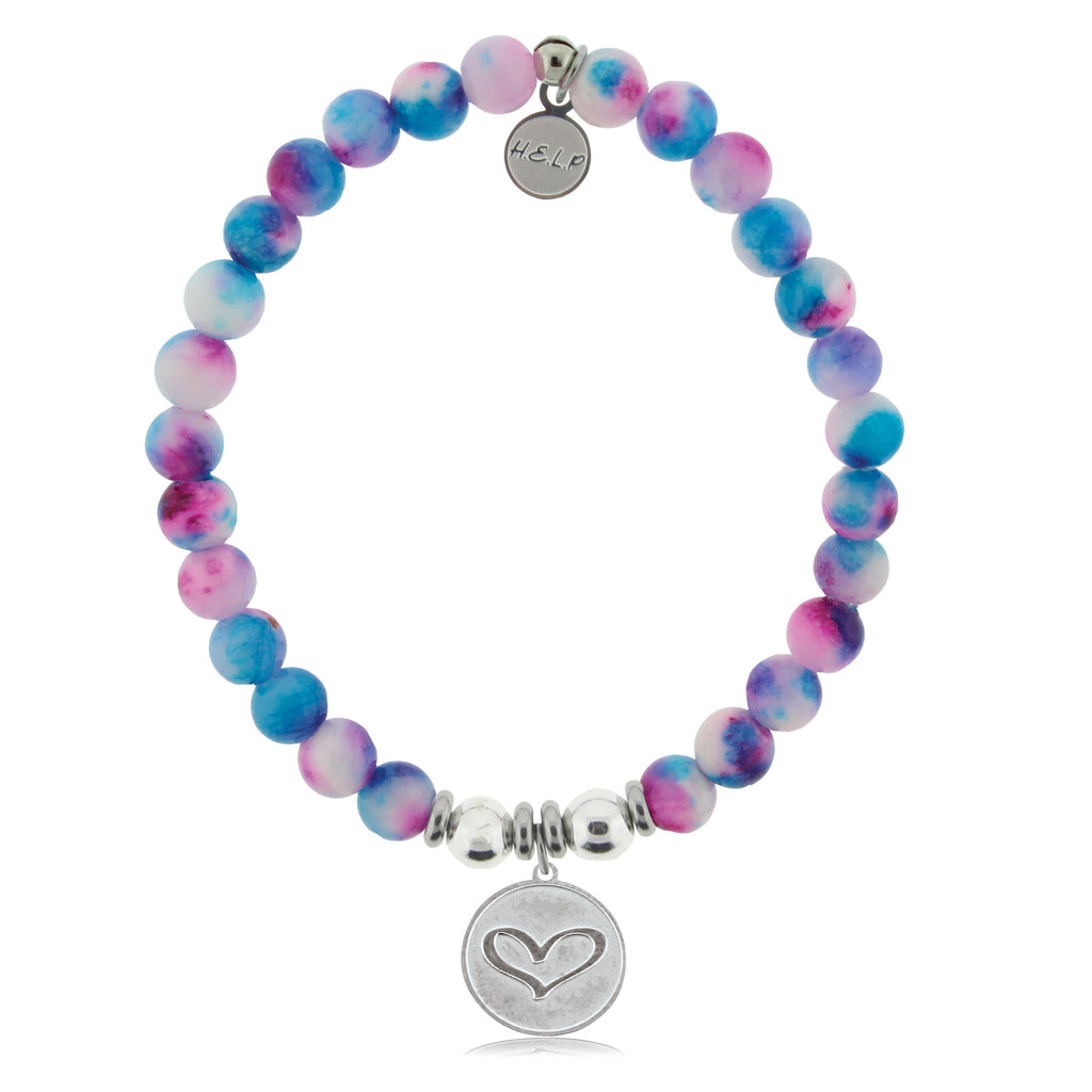 HELP by TJ Heart Charm with Cotton Candy Jade Beads Charity Bracelet