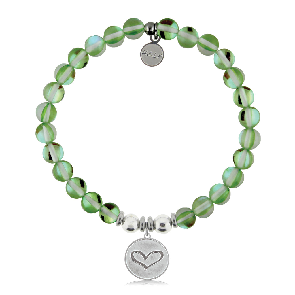 HELP by TJ Heart Charm with Green Opalescent Charity Bracelet