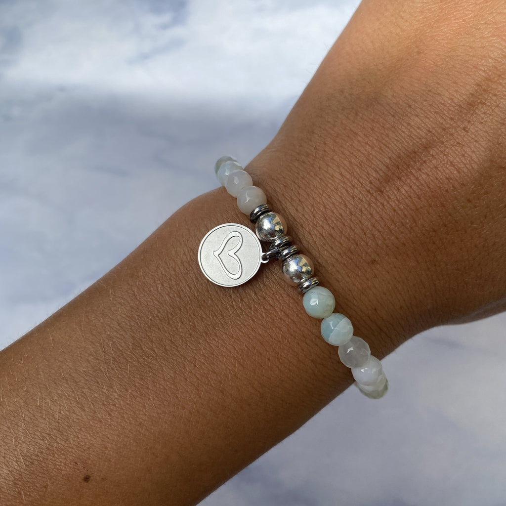 HELP by TJ Heart Charm with Light Blue Agate Beads Charity Bracelet