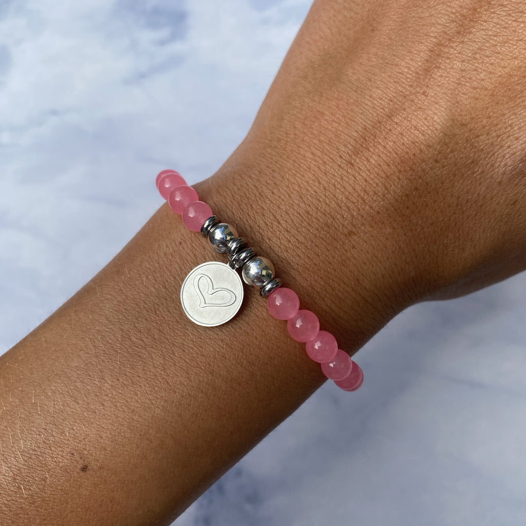 HELP by TJ Heart Charm with Pink Agate Beads Charity Bracelet
