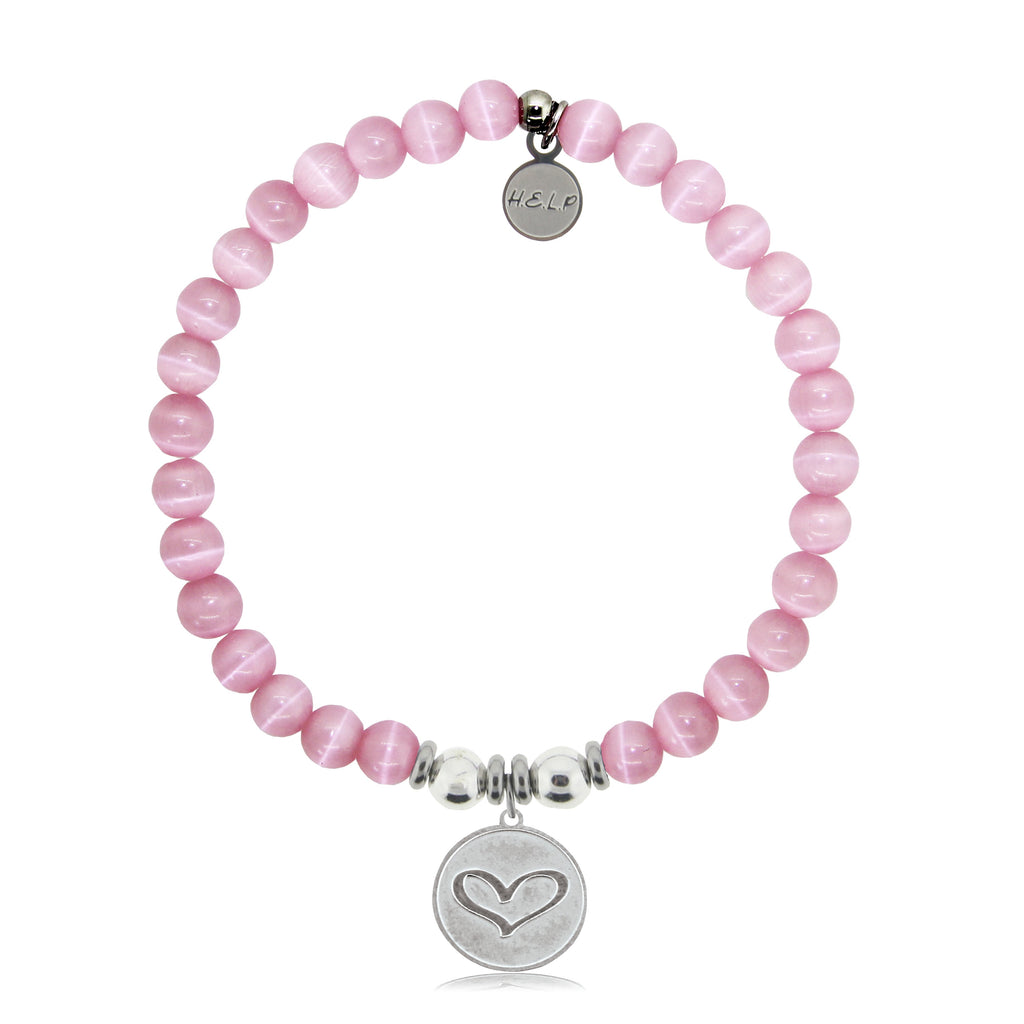 HELP by TJ Heart Charm with Pink Cats Eye Charity Bracelet