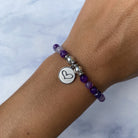 HELP by TJ Heart Charm with Purple Stripe Agate Beads Charity Bracelet