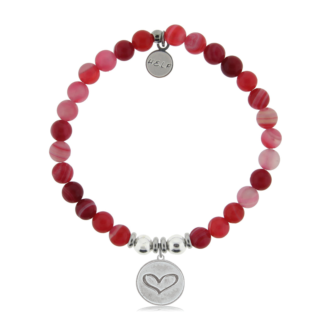 HELP by TJ Heart Charm with Red Stripe Agate Charity Bracelet