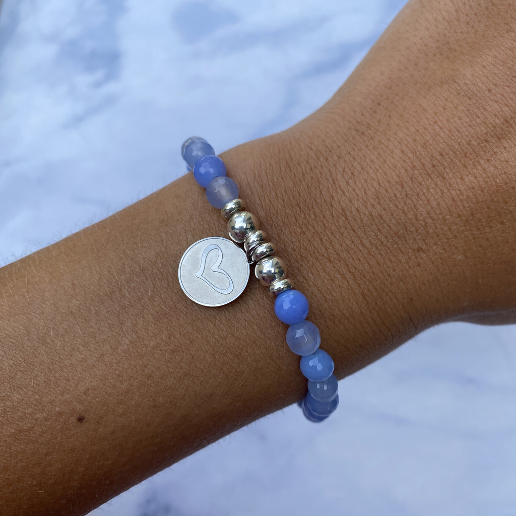 HELP by TJ Heart Charm with Sky Blue Agate Beads Charity Bracelet