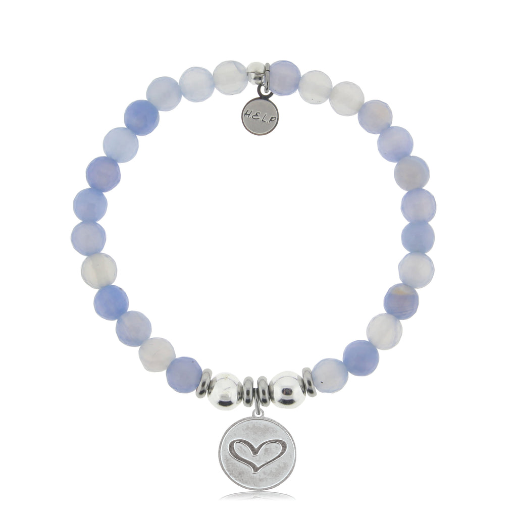 HELP by TJ Heart Charm with Sky Blue Agate Beads Charity Bracelet