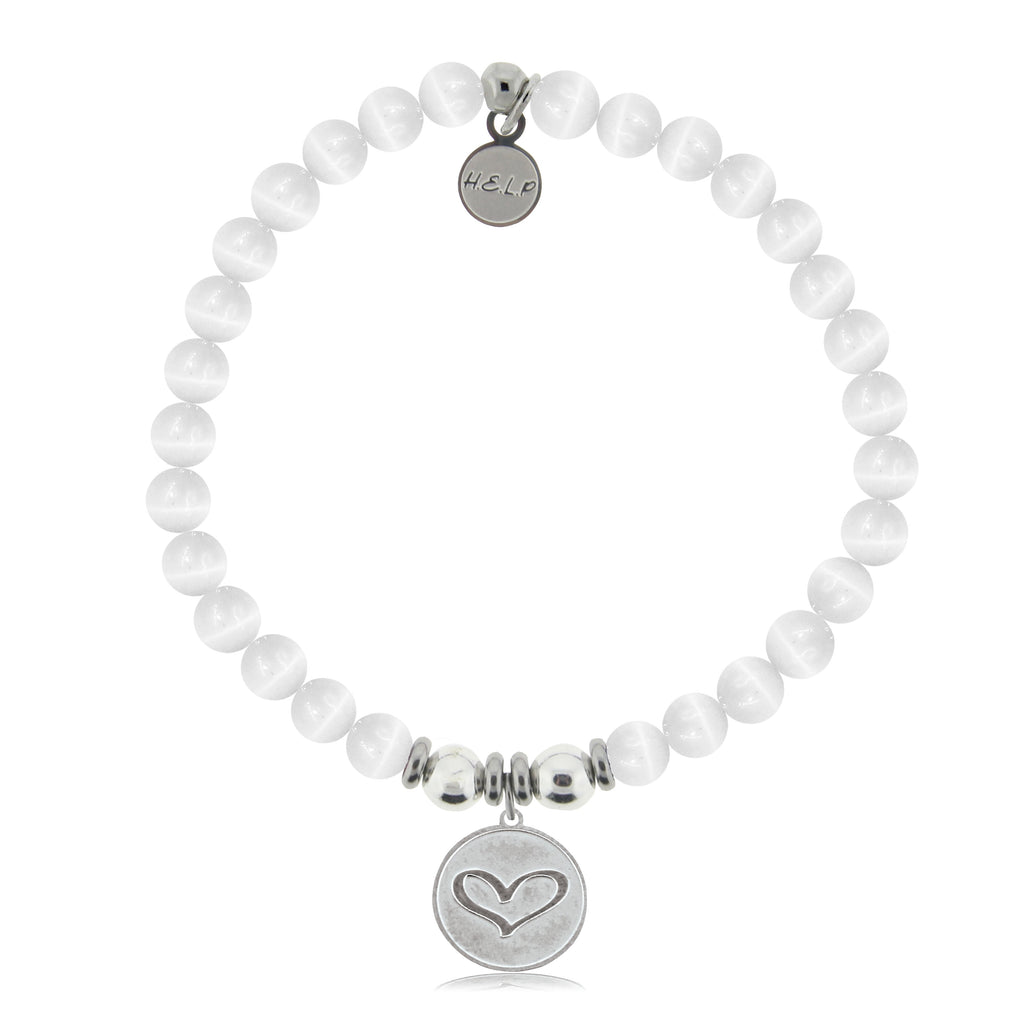 HELP by TJ Heart Charm with White Cats Eye Charity Bracelet