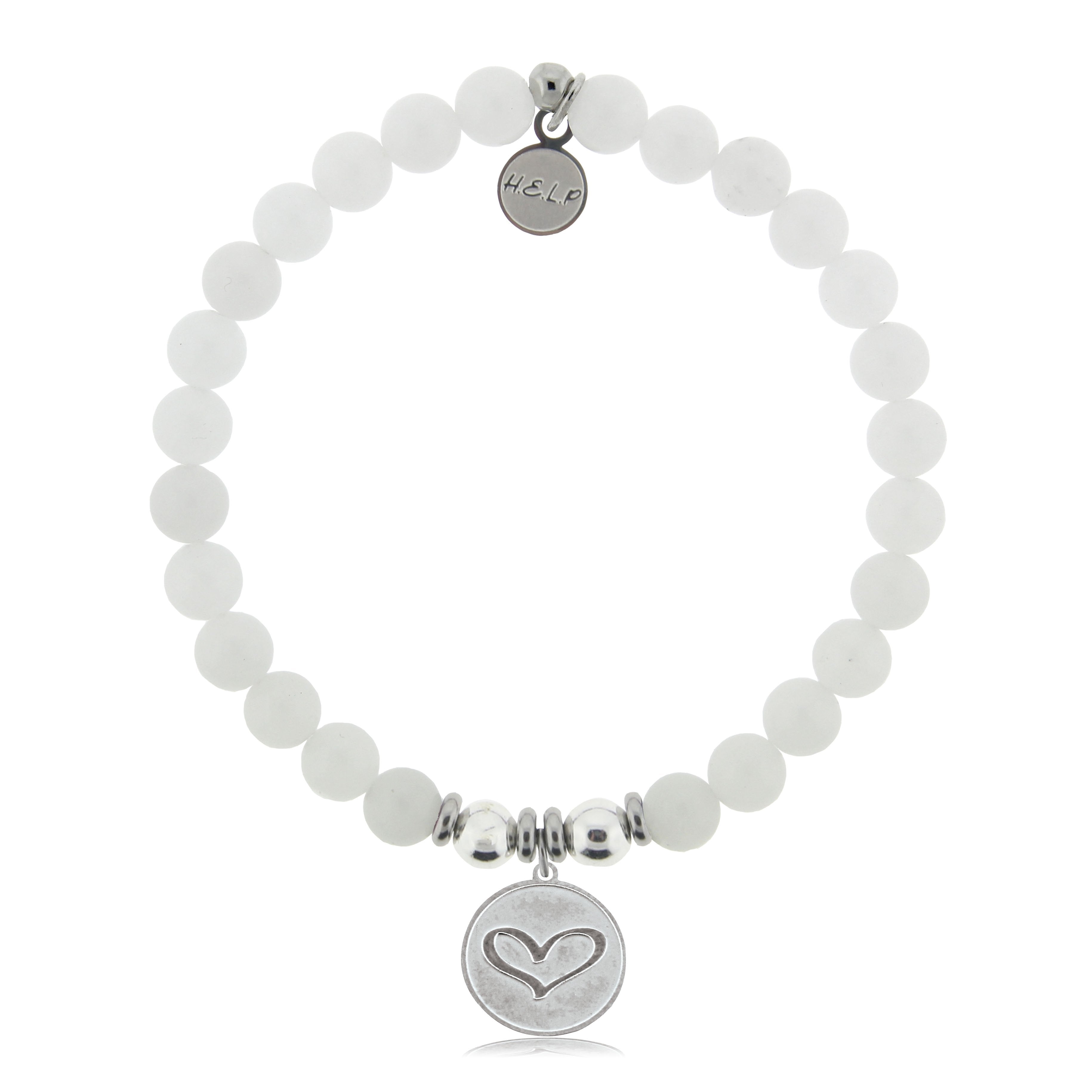 HELP by TJ Heart Charm with White Jade Beads Charity Bracelet