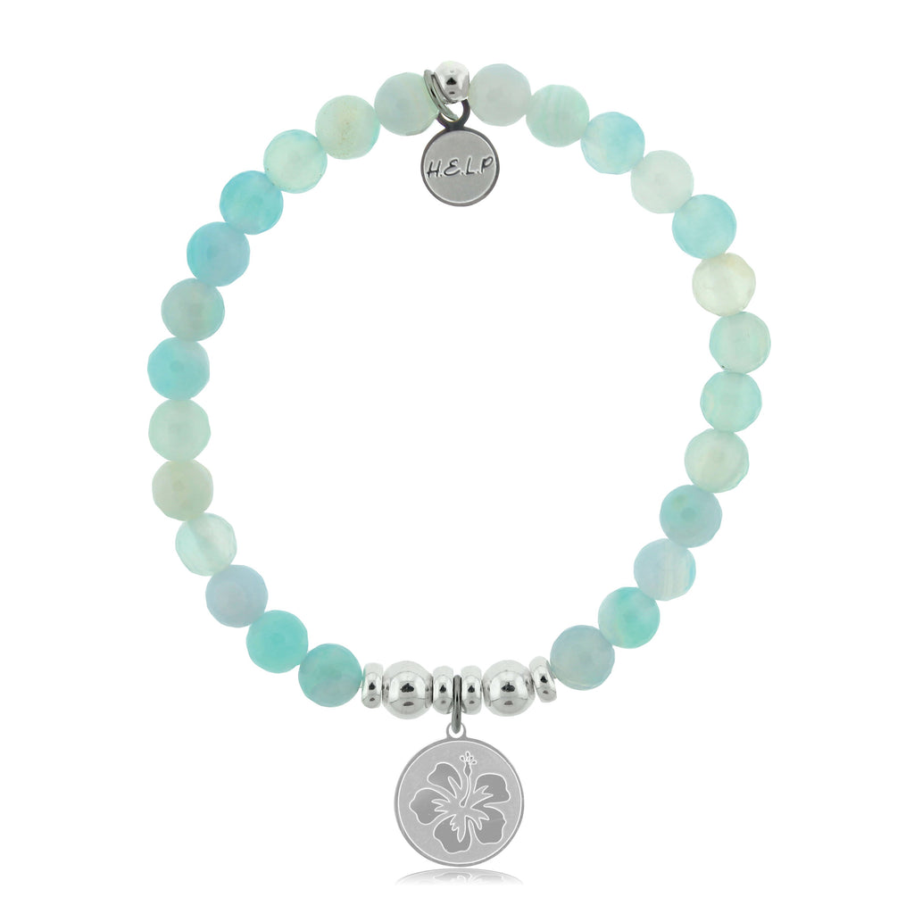HELP by TJ Hibiscus Charm with Aqua Agate Beads Charity Bracelet