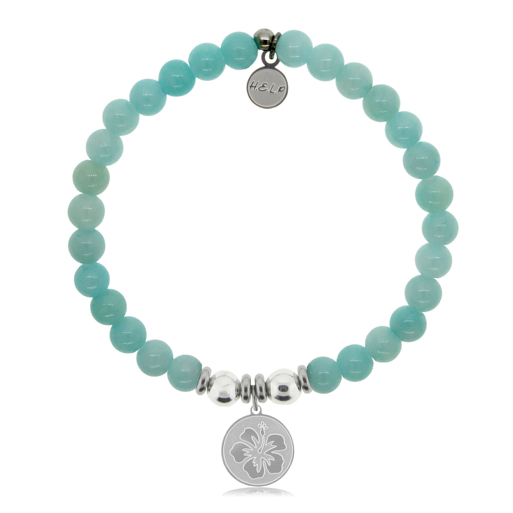 HELP by TJ Hibiscus Charm with Baby Blue Agate Beads Charity Bracelet