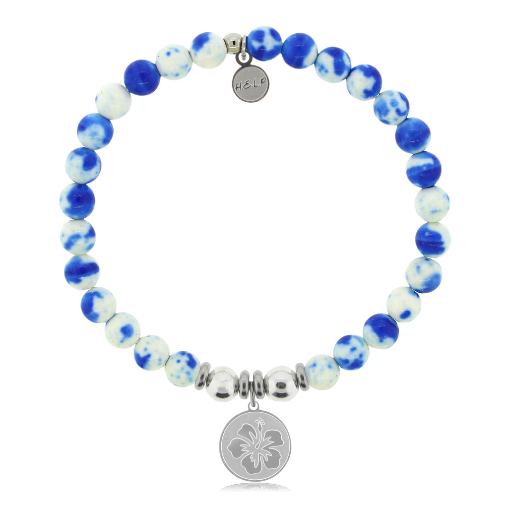 HELP by TJ Hibiscus Charm with Blue and White Jade Charity Bracelet