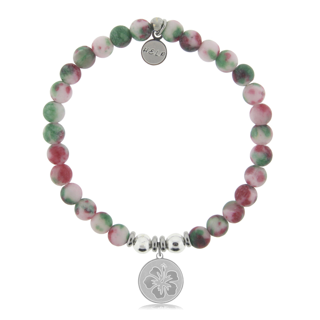 HELP by TJ Hibiscus Charm with Holiday Jade Beads Charity Bracelet