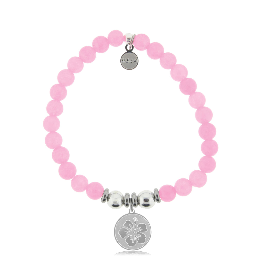 HELP by TJ Hibiscus Charm with Pink Agate Beads Charity Bracelet