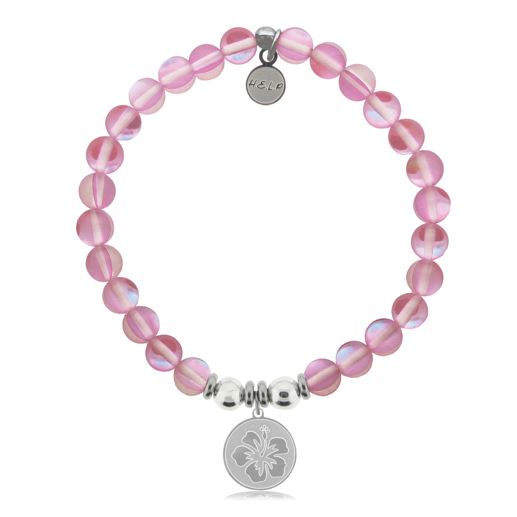 HELP by TJ Hibiscus Charm with Pink Opalescent Beads Charity Bracelet