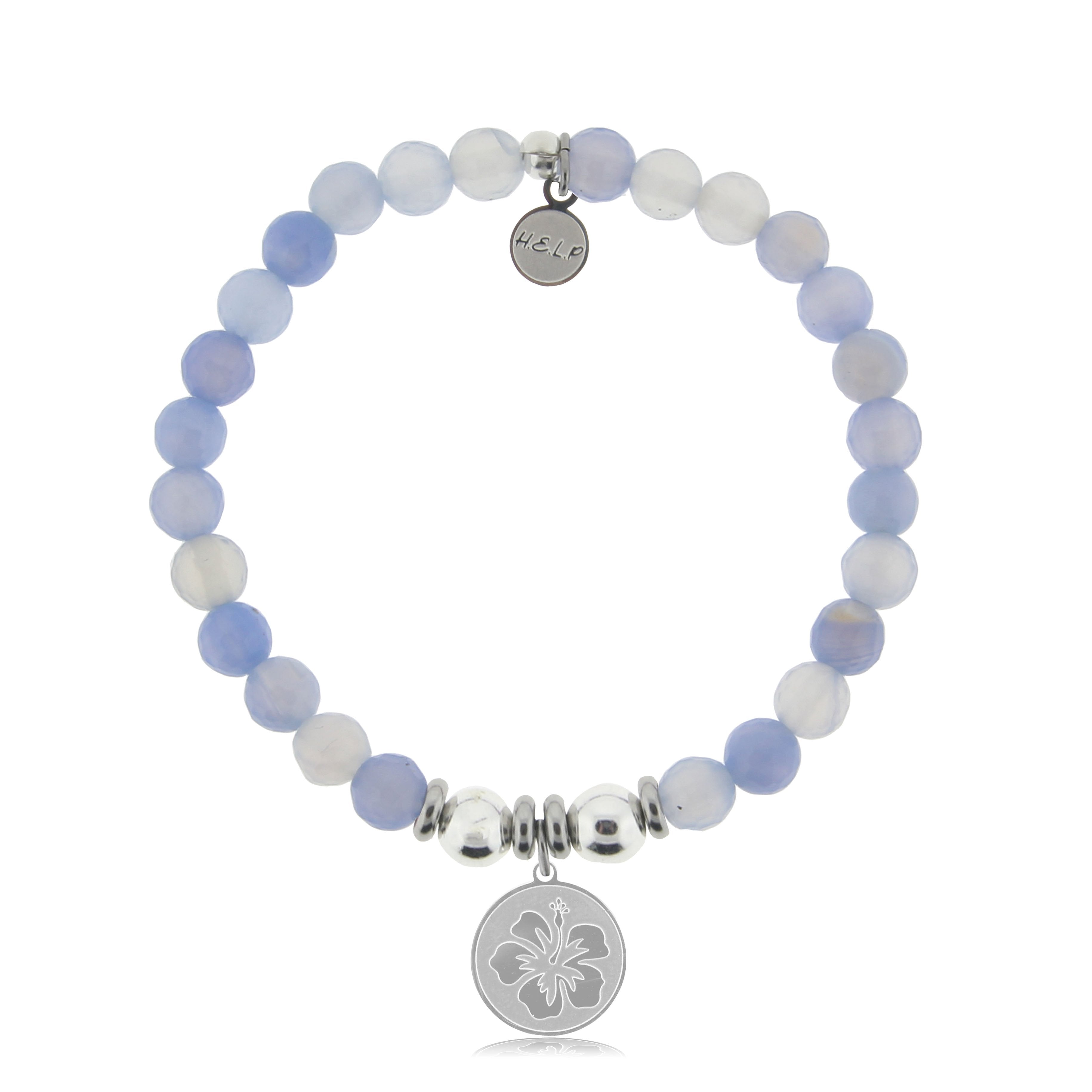 HELP by TJ Hibiscus Charm with Sky Blue Agate Beads Charity Bracelet