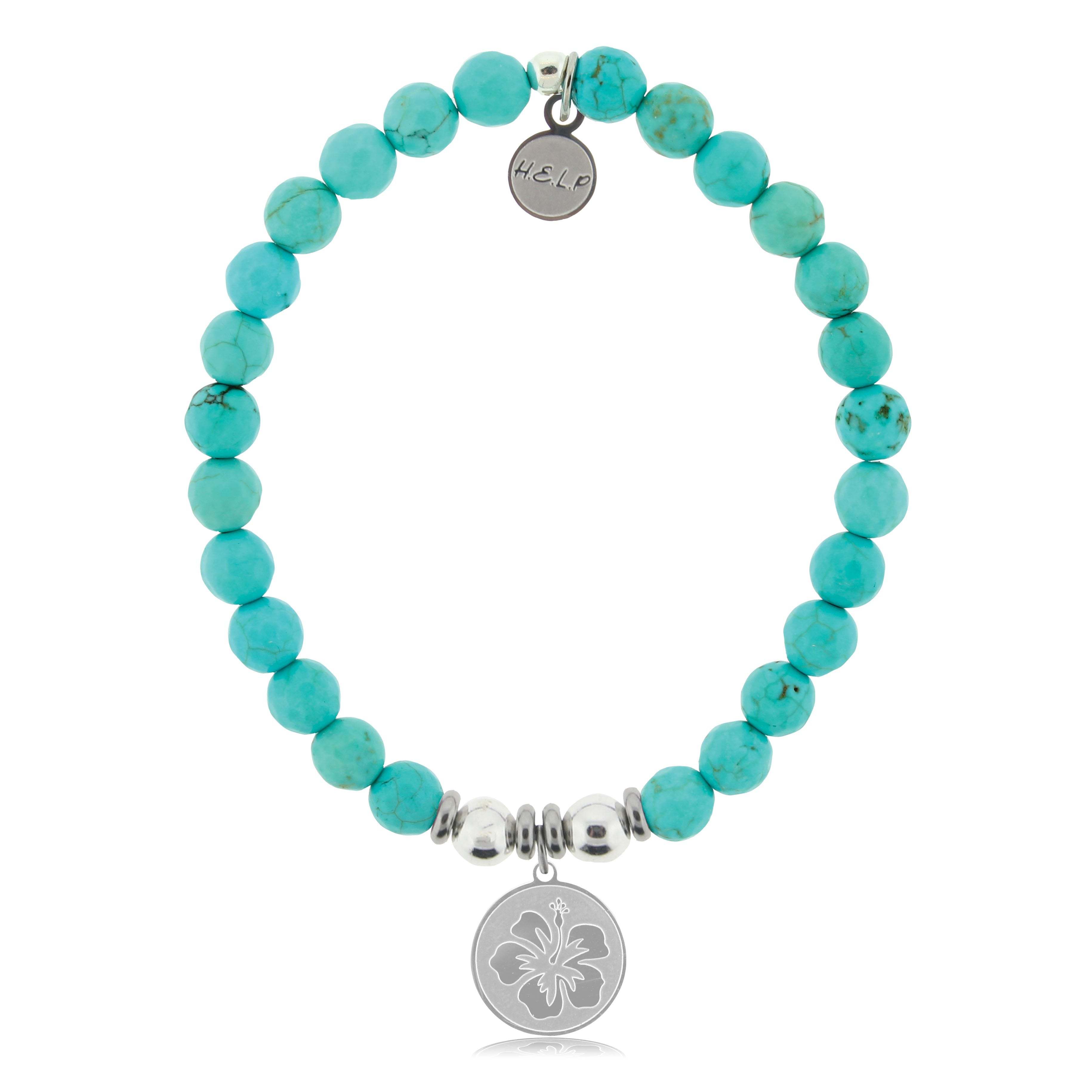 HELP by TJ Hibiscus Charm with Turquoise Beads Charity Bracelet