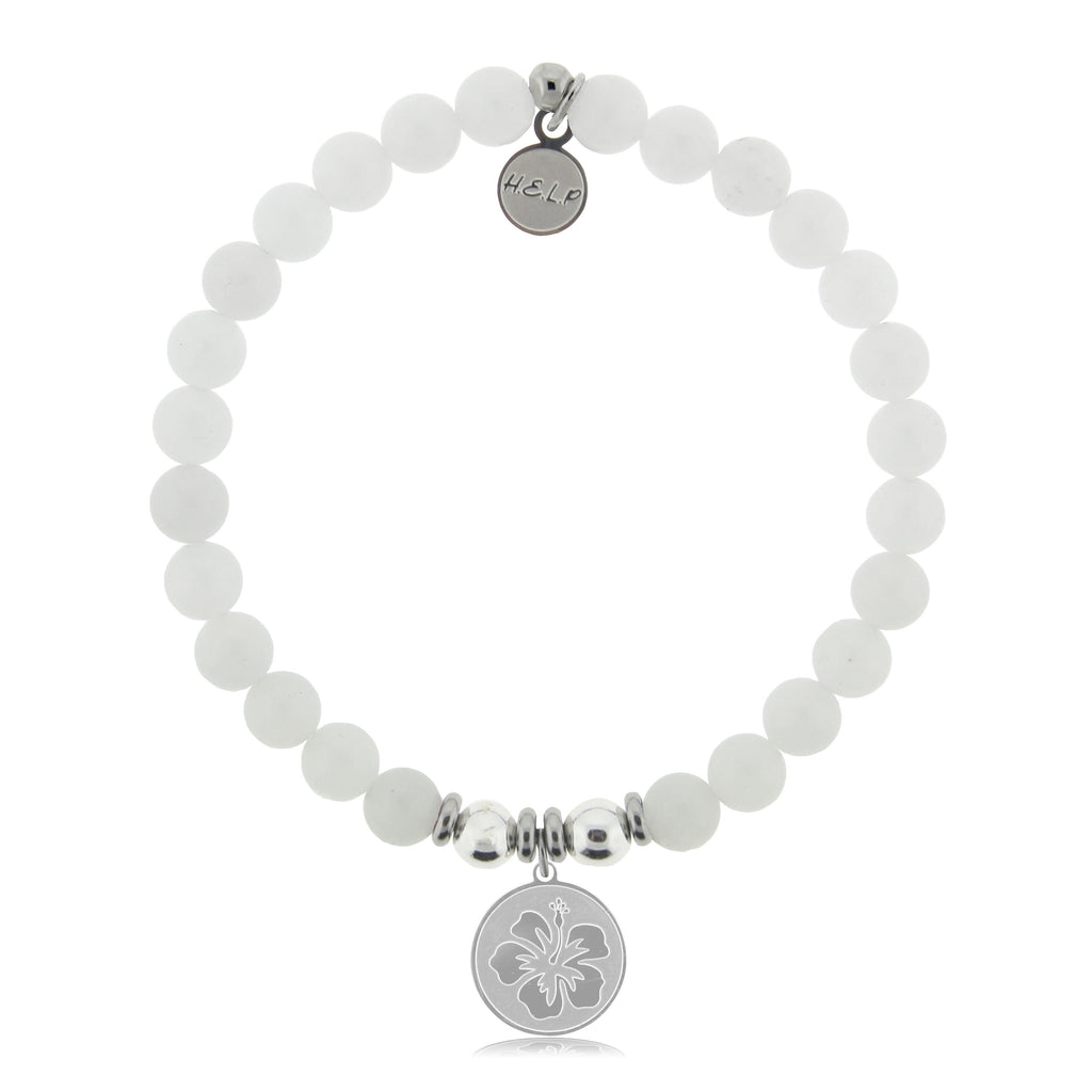 HELP by TJ Hibiscus Charm with White Jade Beads Charity Bracelet