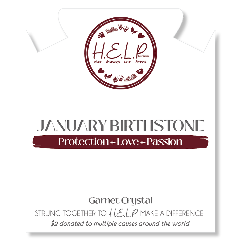 HELP by TJ January Garnet Crystal Birthstone Charm with White Cats Eye Charity Bracelet