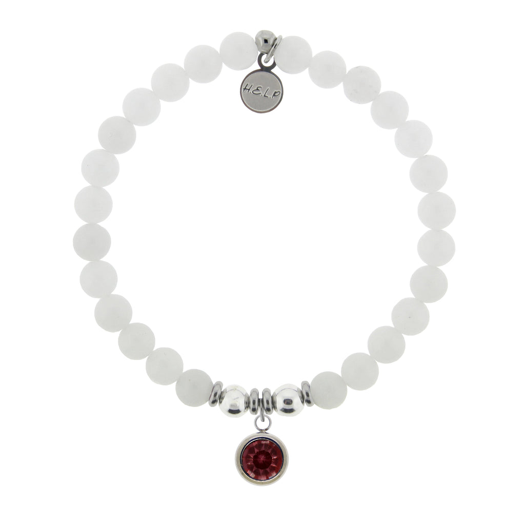 HELP by TJ January Garnet Crystal Birthstone Charm with White Jade Charity Bracelet