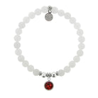 HELP by TJ July Ruby Crystal Birthstone Charm with White Jade Charity Bracelet