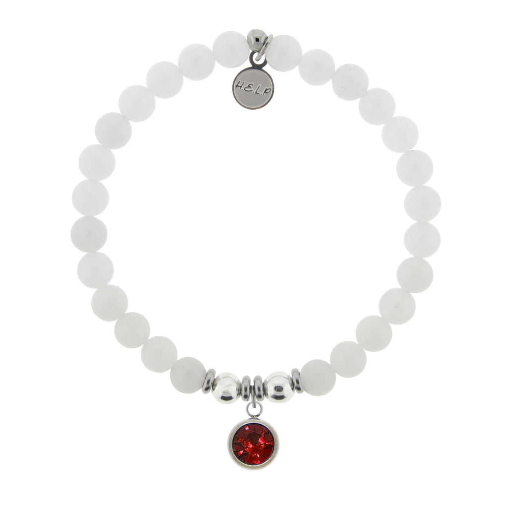 HELP by TJ July Ruby Crystal Birthstone Charm with White Jade Charity Bracelet
