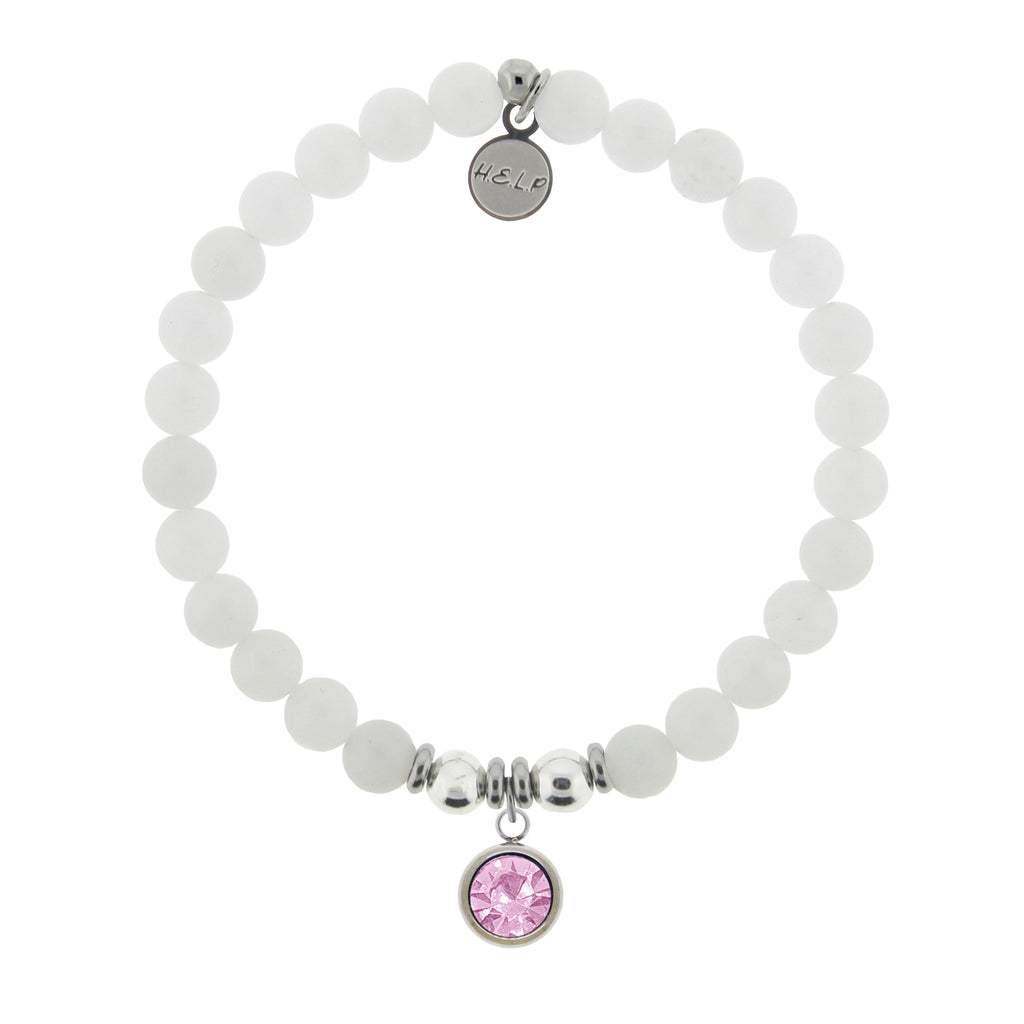 HELP by TJ June Alexandrite Crystal Birthstone Charm with White Jade Charity Bracelet