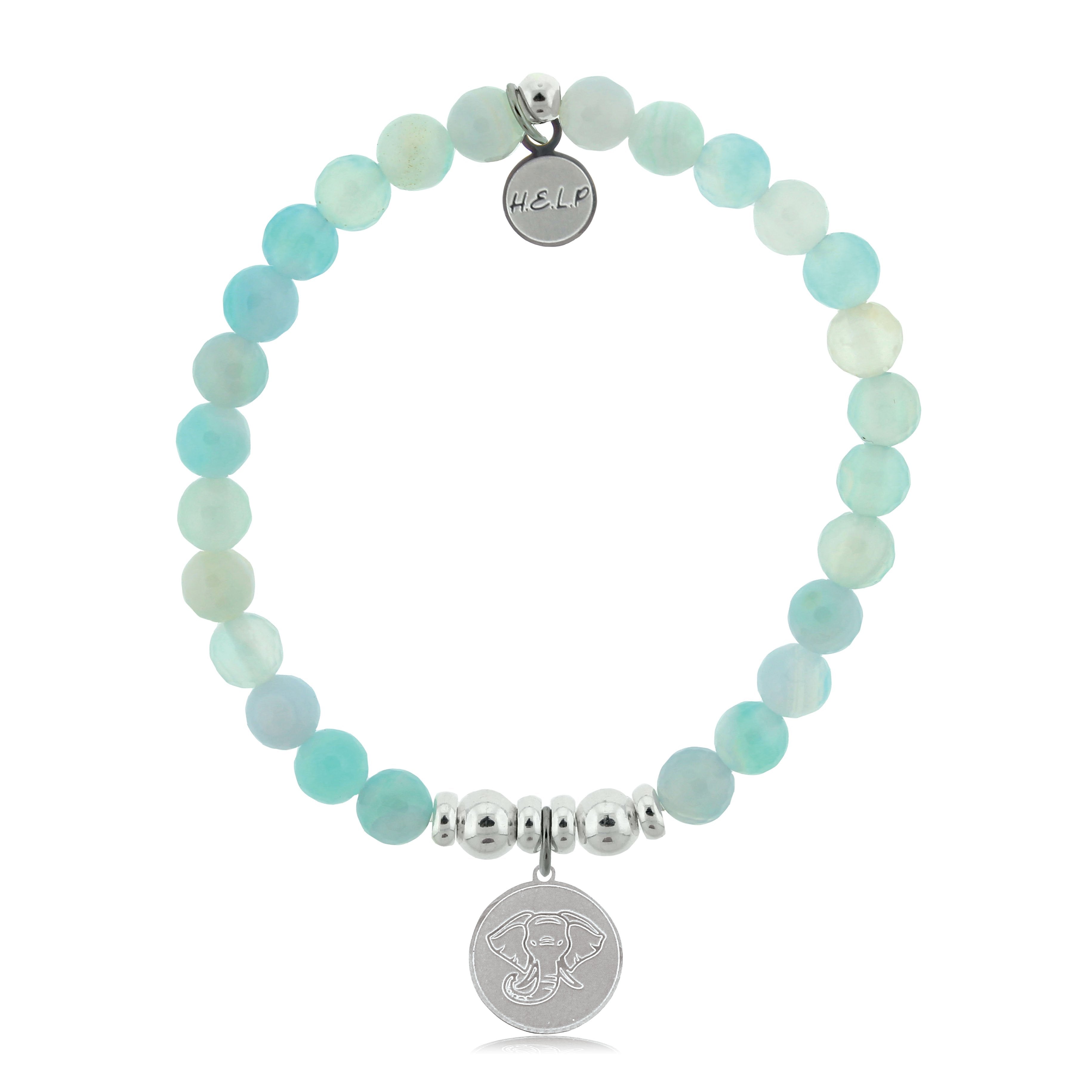 HELP by TJ Lucky Elephant Charm with Aqua Agate Beads Charity Bracelet