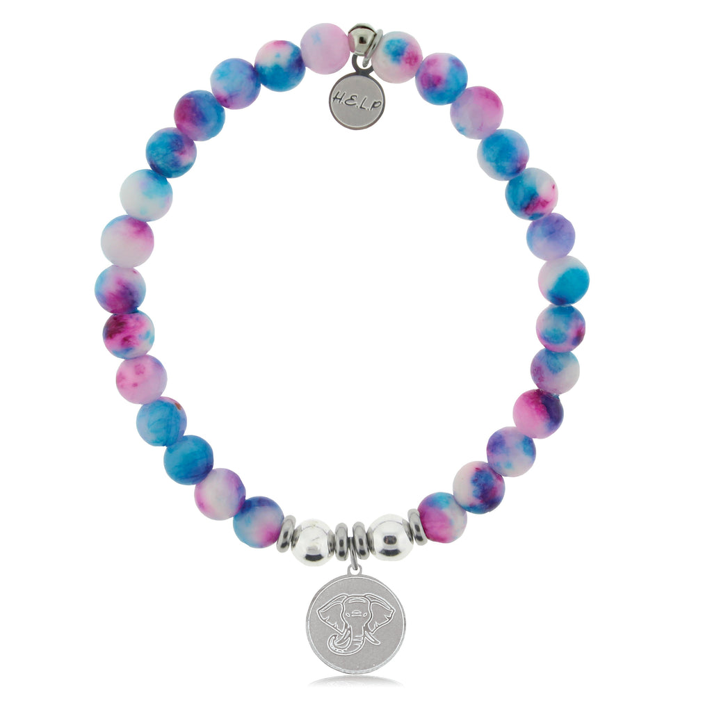 HELP by TJ Lucky Elephant Charm with Cotton Candy Jade Beads Charity Bracelet