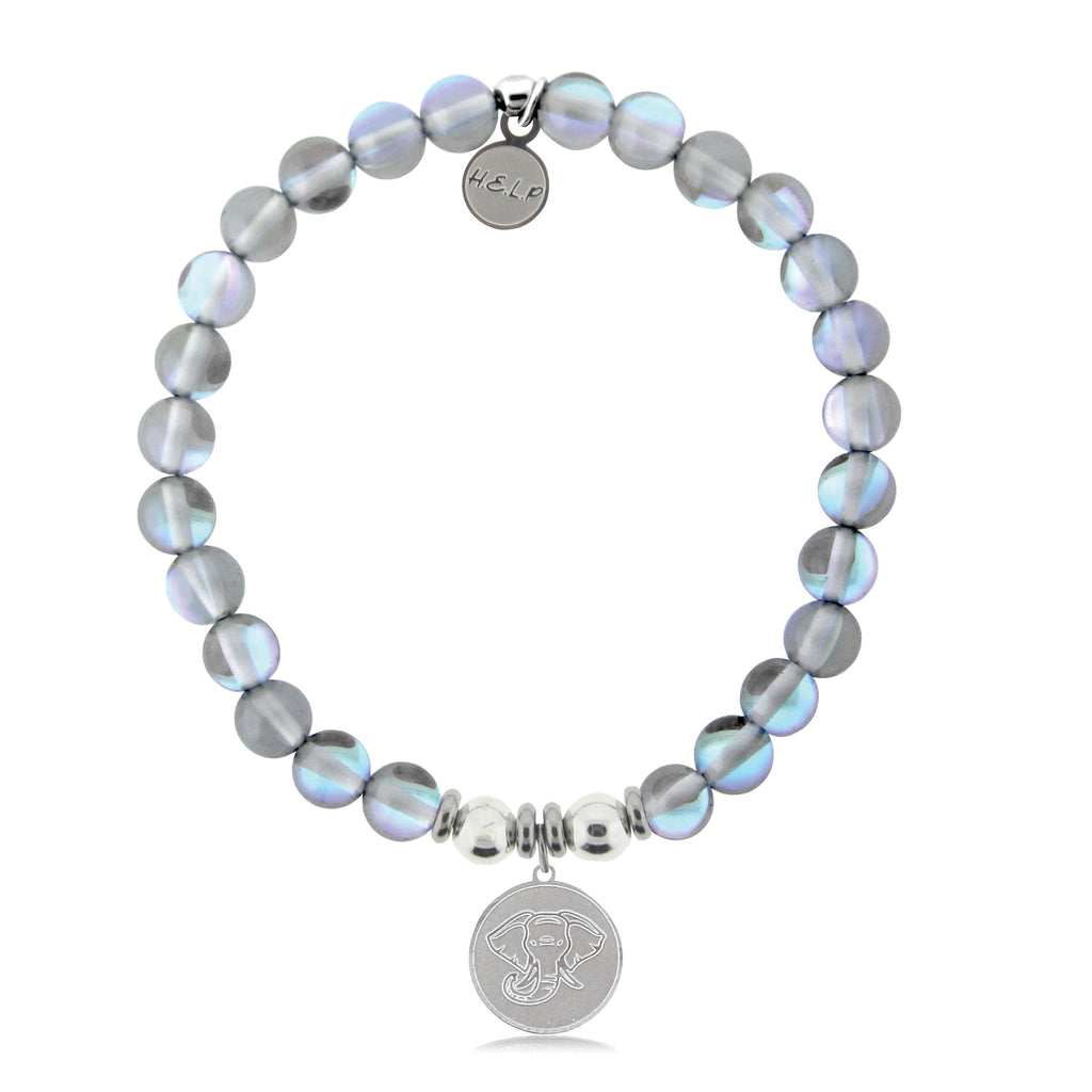 HELP by TJ Lucky Elephant Charm with Grey Opalescent Beads Charity Bracelet
