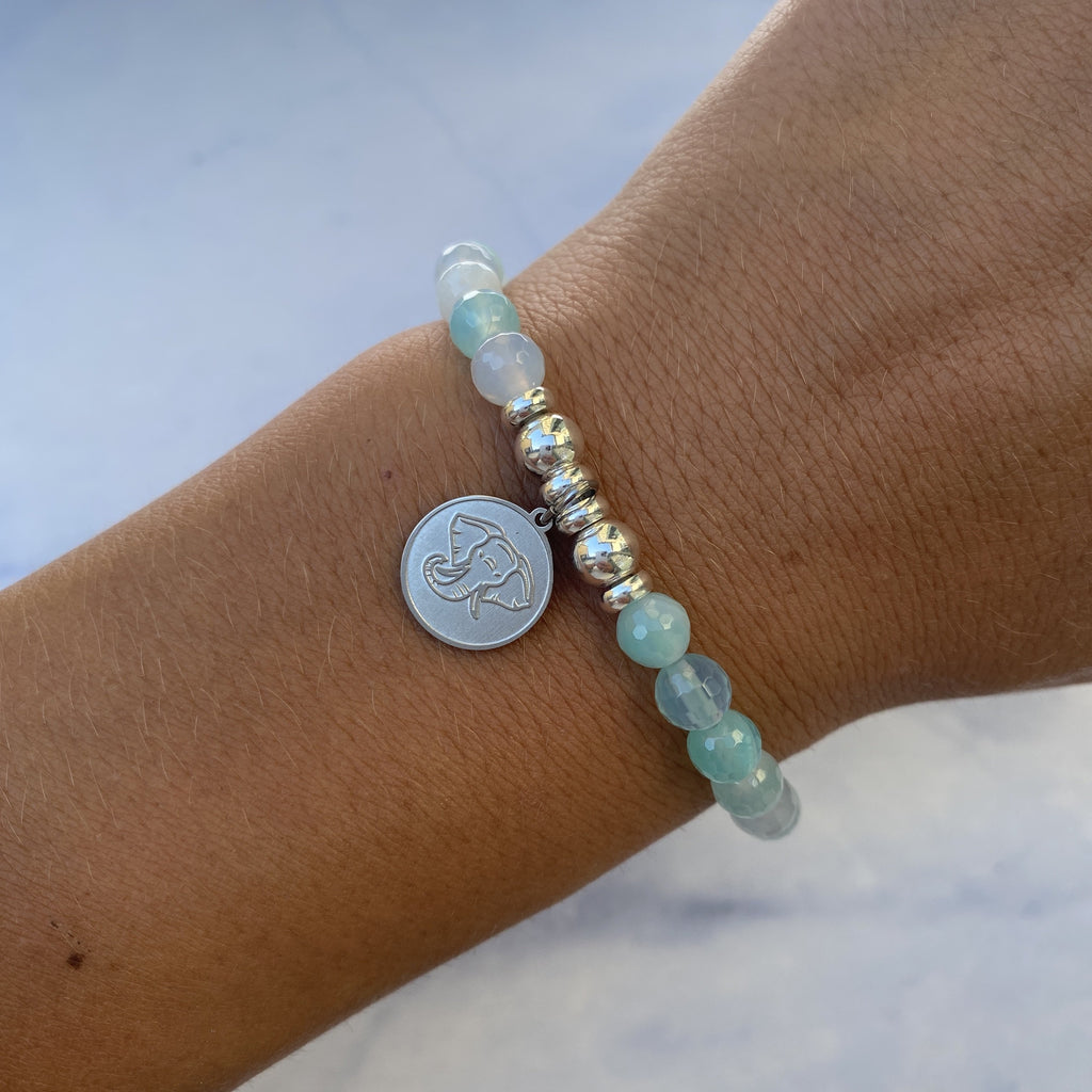 HELP by TJ Lucky Elephant Charm with Light Blue Agate Beads Charity Bracelet
