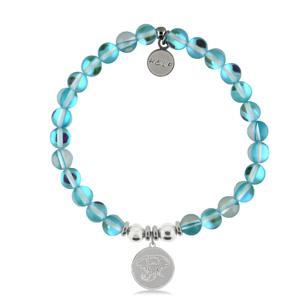HELP by TJ Lucky Elephant Charm with Light Blue Opalescent Charity Bracelet